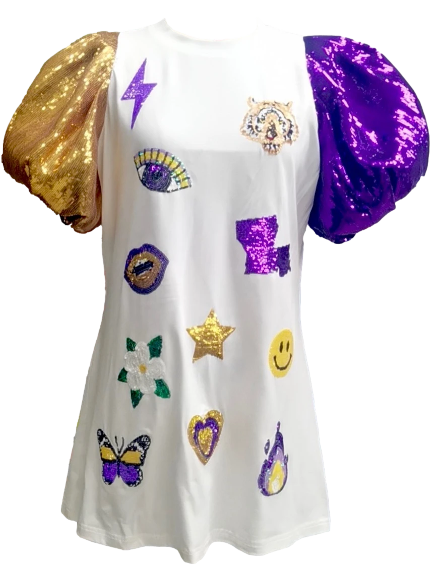 Queen Of Sparkles Louisiana Icon Poof Sleeve Dress Gameday 3 Queen Of Sparkles Louisiana Icon Poof Sleeve Dress Gameday