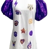 Queen Of Sparkles Purple/Orange Icon Poof Sleeve Dress Gameday