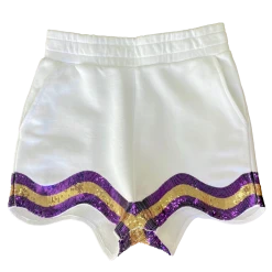 Queen Of Sparkles White, Purple/Gold Wavy Short Gameday