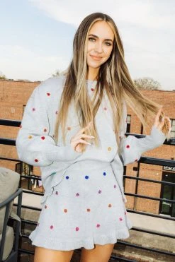 Queen Of Sparkles Grey Glitter Rainbow Pom Skirt Spring 2022