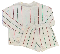 French For I Love Shorts Christmas Sequin Stripe Set