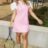 Queen Of Sparkles Pink & White Rhinestone Tennis Polo Dress Spring 2022 1 Queen Of Sparkles Pink & White Rhinestone Tennis Polo Dress Spring 2022
