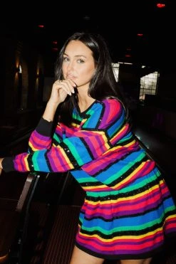 Queen Of Sparkles Rainbow Sequin Stripe Sweater Skirt