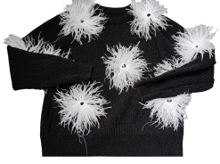 French For I Love Black/White Oversized Chenille Feather Sweater