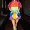 Queen Of Sparkles WHAT'S NEW Sequin Sleeve Rainbow Tiered Dress