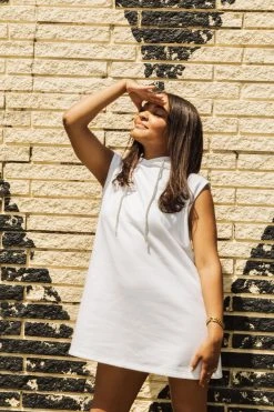 Queen Of Sparkles Spring 2022 White Bead Fringe Hoody Dress