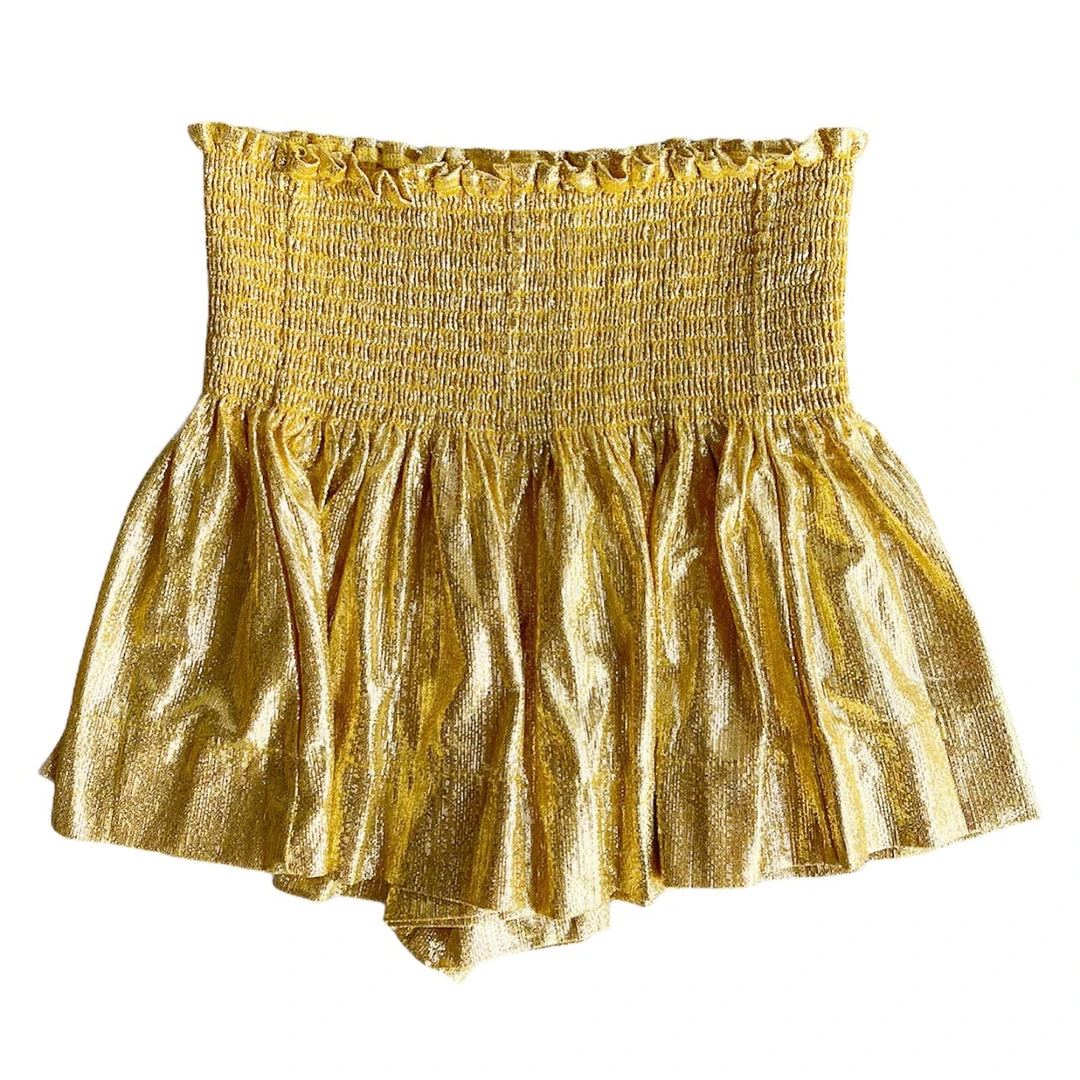 Shop Queen Of Sparkles Yellow Gold Swing Shorts 3 Shop Queen Of Sparkles Yellow Gold Swing Shorts