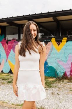 Queen Of Sparkles Spring 2022 White Smocked Sequin Tie Tank