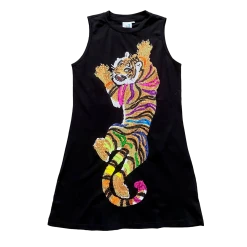 Queen Of Sparkles Black Rainbow Climbing Tiger Tank Dress