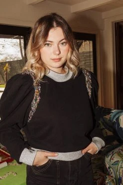 Queen Of Sparkles Sweatshirts Beaded Poof Shoulder Sweatshirt