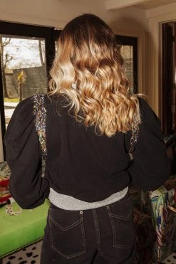 Queen Of Sparkles Sweatshirts Beaded Poof Shoulder Sweatshirt