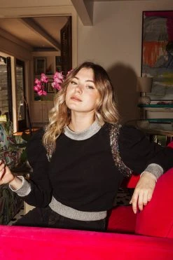 Queen Of Sparkles Sweatshirts Beaded Poof Shoulder Sweatshirt