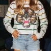 Queen Of Sparkles Full Sequin Stripe Tiger Sweater Gameday