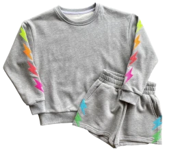 Shop Queen Of Sparkles Grey/Neon Rainbow Lightning Shorts