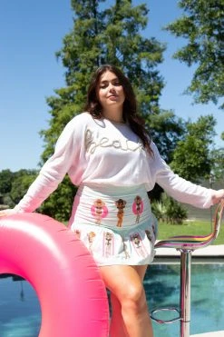 French For I Love Beach Glitter Script Thin Knit Sweater