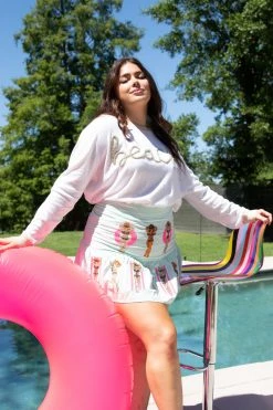 French For I Love Beach Glitter Script Thin Knit Sweater