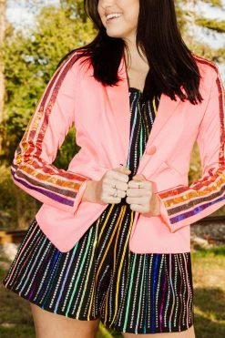Queen Of Sparkles Neon Pink Sequin Sleeve Blazer 9 Queen Of Sparkles Neon Pink Sequin Sleeve Blazer