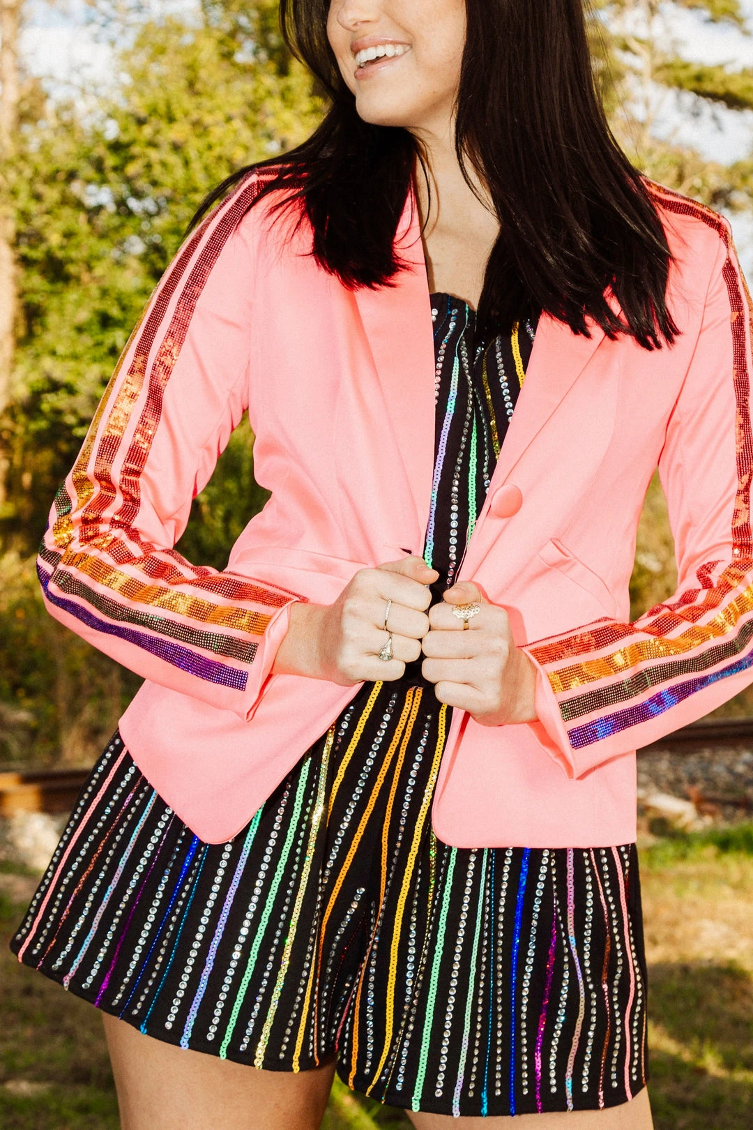 Queen Of Sparkles Neon Pink Sequin Sleeve Blazer 6 Queen Of Sparkles Neon Pink Sequin Sleeve Blazer