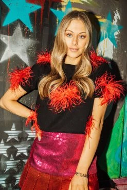 Queen Of Sparkles Black With Red Feather Sweater