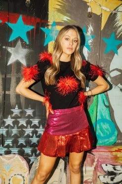 Queen Of Sparkles Black With Red Feather Sweater