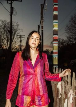 Queen Of Sparkles Holiday Full Rhinestone Stripe Blazer