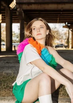 French For I Love Rainbow Ruffle One Shoulder