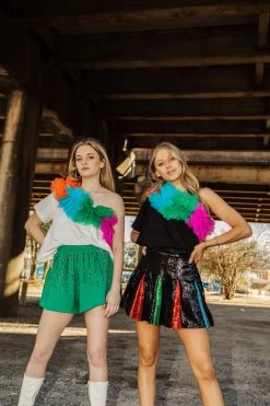 French For I Love Rainbow Ruffle One Shoulder