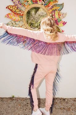 French For I Love Sweatshirts Pink/Iridescent Sequin Fringe Sweatshirt