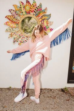 French For I Love Pants Pink/Iridescent Sequin Fringe Joggers