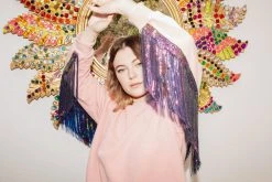 French For I Love Sweatshirts Pink/Iridescent Sequin Fringe Sweatshirt