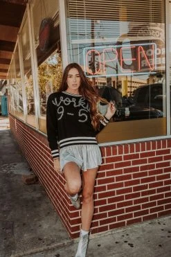 French For I Love Workin' 9-5 Glitter Script Sweater