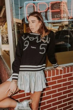 French For I Love Workin' 9-5 Glitter Script Sweater