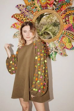 Queen Of Sparkles Olive Rhinestone Sleeve Dress Dresses