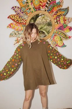 Queen Of Sparkles Olive Rhinestone Sleeve Dress Dresses