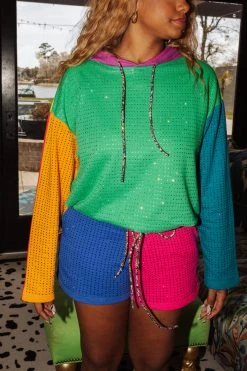 Shop Queen Of Sparkles Colorblock Bling Hoodie Sets