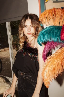 Shop Queen Of Sparkles Tops One Shoulder Feather Tee