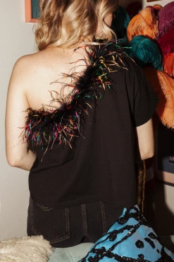Shop Queen Of Sparkles Tops One Shoulder Feather Tee