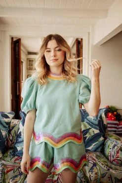 Shop Queen Of Sparkles Tops Teal Wavy Set