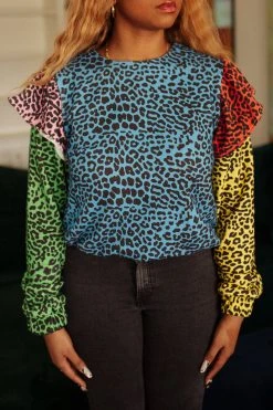 Queen Of Sparkles Sweatshirts Colorblock Cheetah Sweatshirt