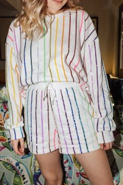 Queen Of Sparkles Rainbow Sequin Stripe Sweatshirt Sets