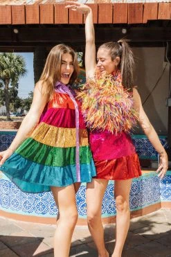 Queen Of Sparkles Rainbow Feather Tank Tops