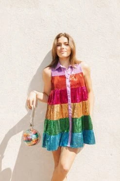 Queen Of Sparkles WHAT'S NEW Rainbow Sequin Tiered Dress