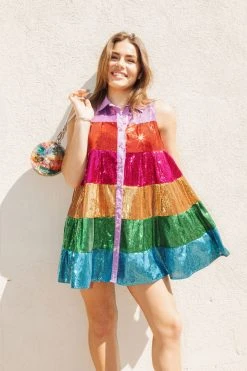 Queen Of Sparkles WHAT'S NEW Rainbow Sequin Tiered Dress