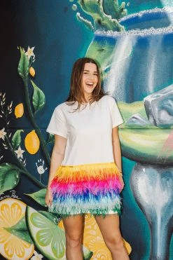 Queen Of Sparkles Rainbow Feather Bottom Tee Dress