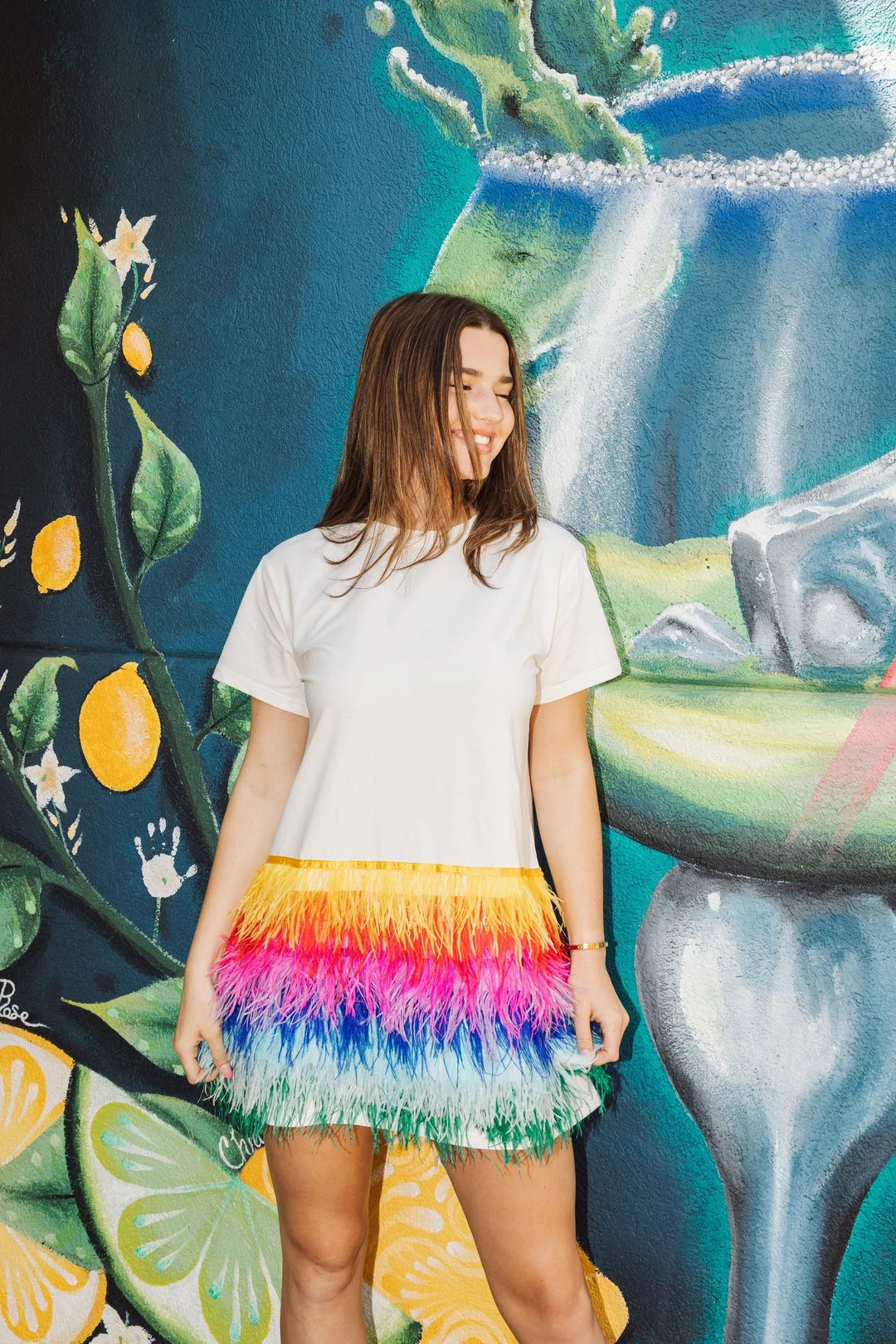 Queen Of Sparkles Rainbow Feather Bottom Tee Dress 3 Queen Of Sparkles Rainbow Feather Bottom Tee Dress