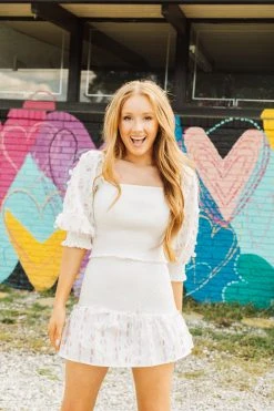 Queen Of Sparkles White Smocked Rainbow Sequin Pailette Skirt Spring 2022