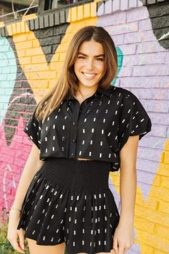 Queen Of Sparkles Black Cotton Rhinestone Bubble Top