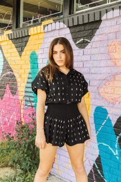 Queen Of Sparkles Black Cotton Rhinestone Swing Short