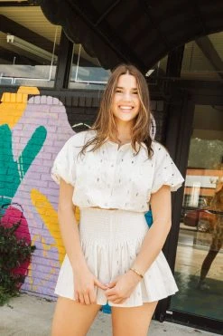 Queen Of Sparkles Spring 2022 White Cotton Rhinestone Swing Short