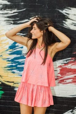 Queen Of Sparkles Spring 2022 Neon Pink Rhinestone Cluster Swing Short